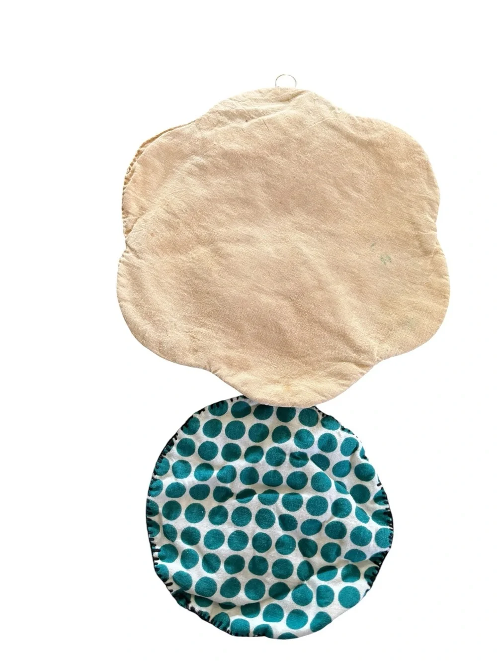 Lot 2 Vintage Potholders  Flower W/Face Polka Dot w/Apple 1950’s Kitchen Decor
